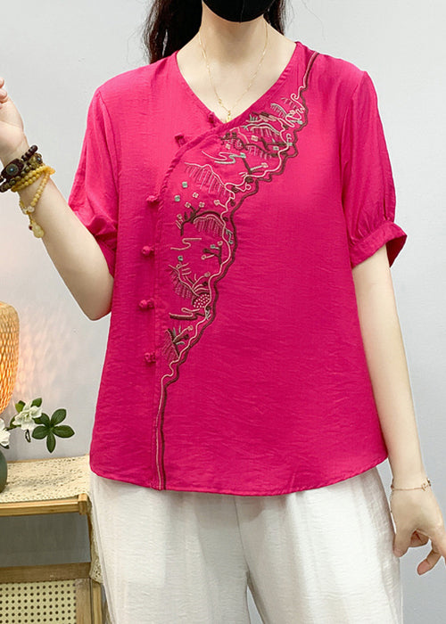 Elegant Pea Green Embroidered Button Linen Shirts Summer RE043 MZF-STP240807