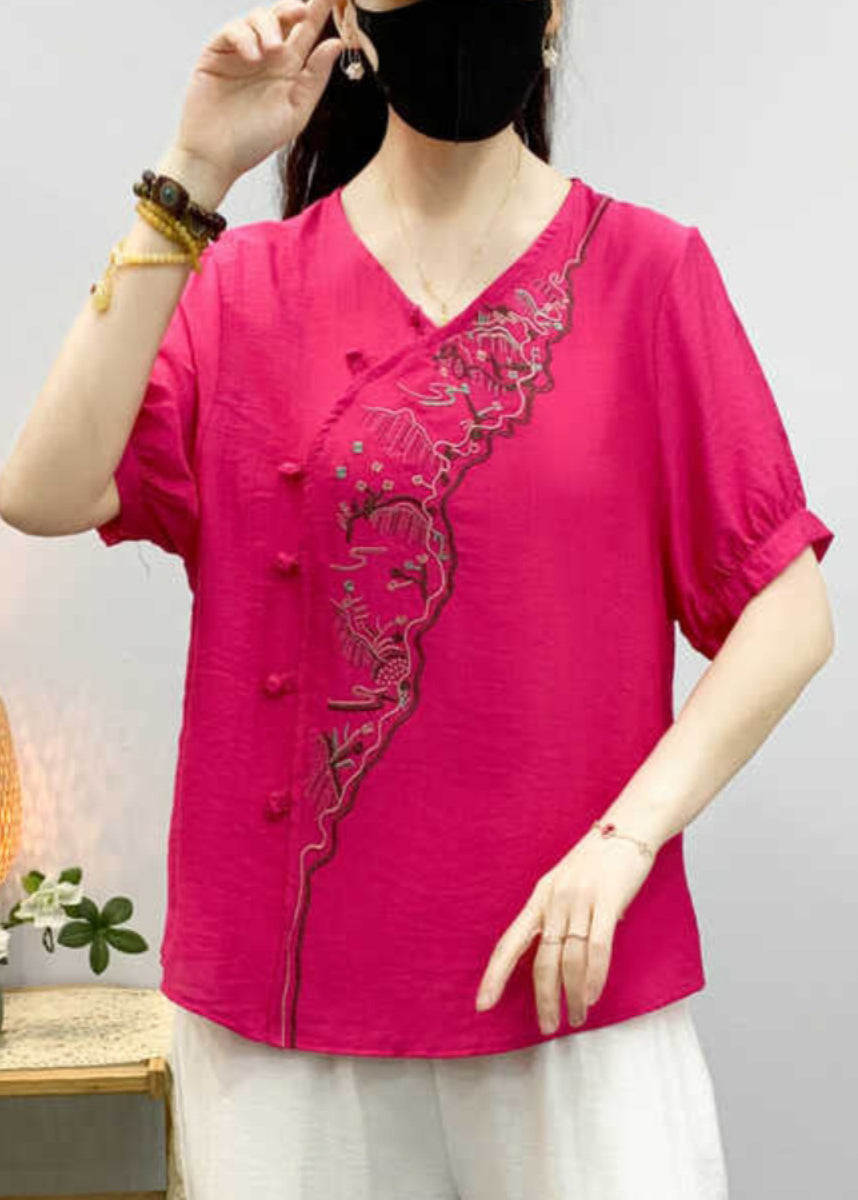 Elegant Pea Green Embroidered Button Linen Shirts Summer RE043 MZF-STP240807