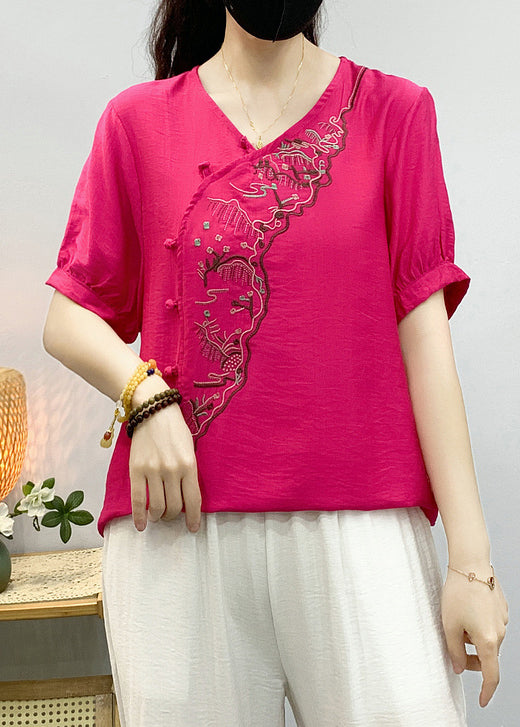 Elegant Pea Green Embroidered Button Linen Shirts Summer RE043 MZF-STP240807