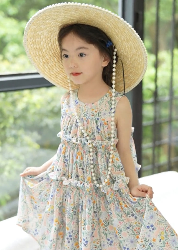Elegant Photo Color Ruffled Print Cotton Girls Dress Sleeveless EW055 WS-RCTZSDGL240809