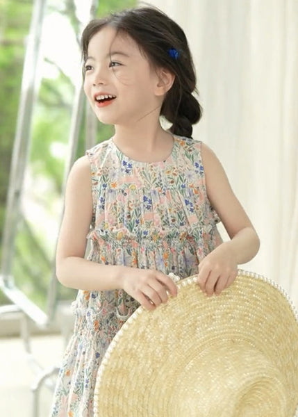 Elegant Photo Color Ruffled Print Cotton Girls Dress Sleeveless EW055 WS-RCTZSDGL240809