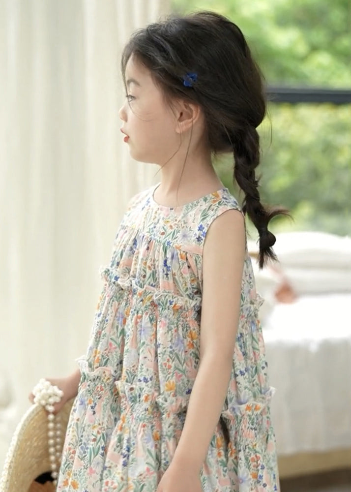 Elegant Photo Color Ruffled Print Cotton Girls Dress Sleeveless EW055 WS-RCTZSDGL240809