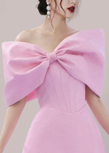 Elegant Pink Bow Solid Cotton Mid Dress Summer EE1063 SH-LF-SDM240517