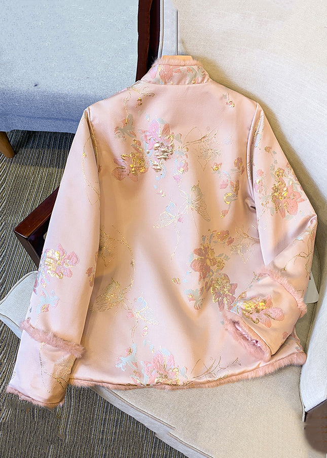 Elegant Pink Button Fluffy Patchwork Thick Parkas Winter QG027 OM-DJK241016