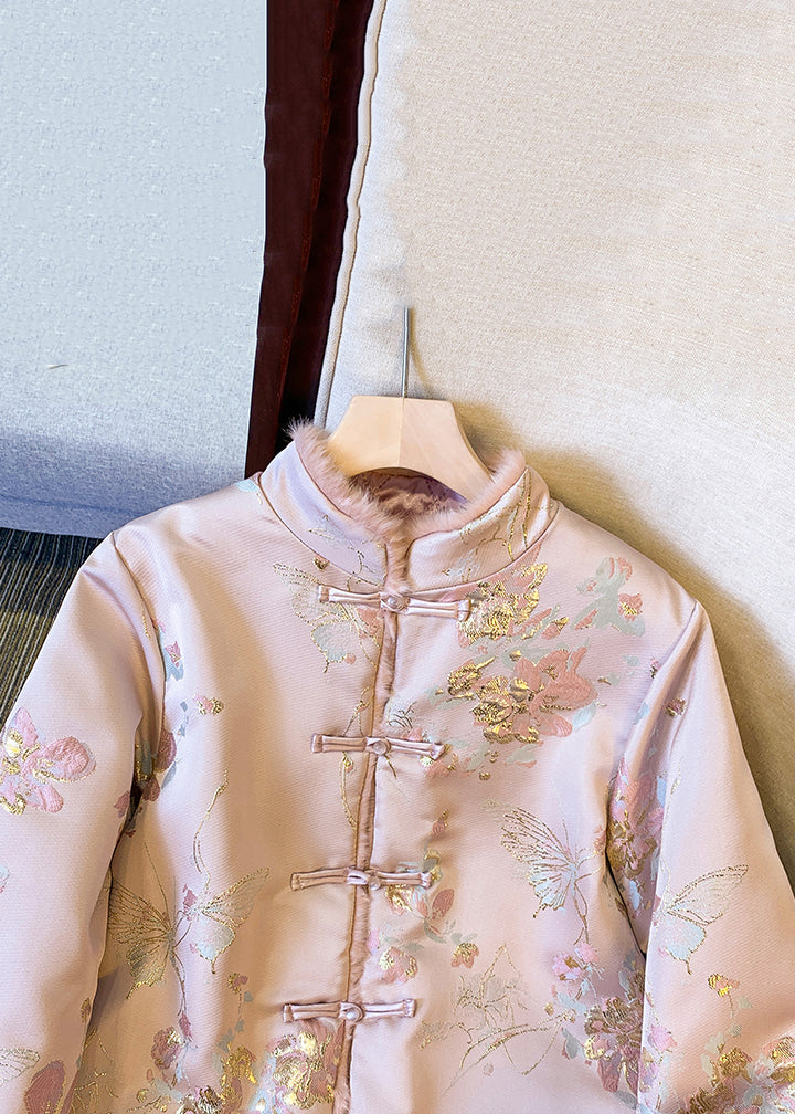 Elegant Pink Button Fluffy Patchwork Thick Parkas Winter QG027 OM-DJK241016