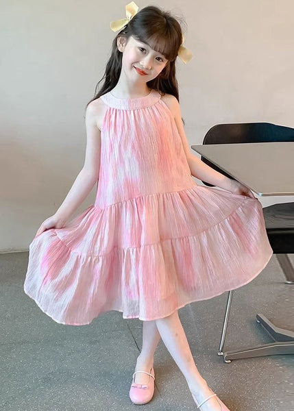 Elegant Pink O Neck Lace Up Chiffon Girls Dress Sleeveless EW060 WS-RCTZSDGL240809