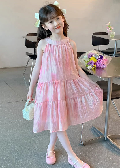 Elegant Pink O Neck Lace Up Chiffon Girls Dress Sleeveless EW060 WS-RCTZSDGL240809