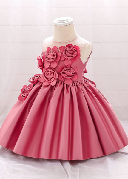 Elegant Pink O-Neck Patchwork Floral Kids Long Dress Sleeveless YS013 ABC