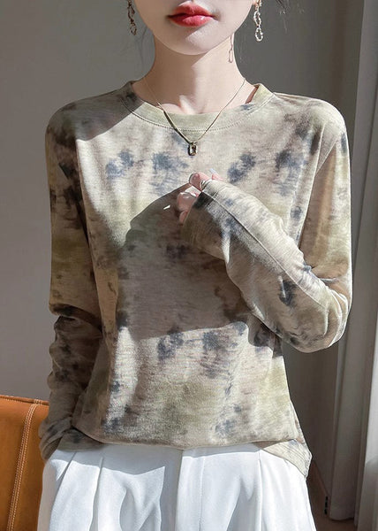 O-Neck Print Elegant Fall Pink Top UPF Shirt Cotton 50+ FashionChic