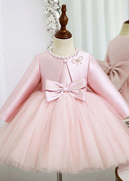 Elegant Pink Patchwork Tulle Girls Coats And Long Dress Two Pieces Set Spring YS029 ABC