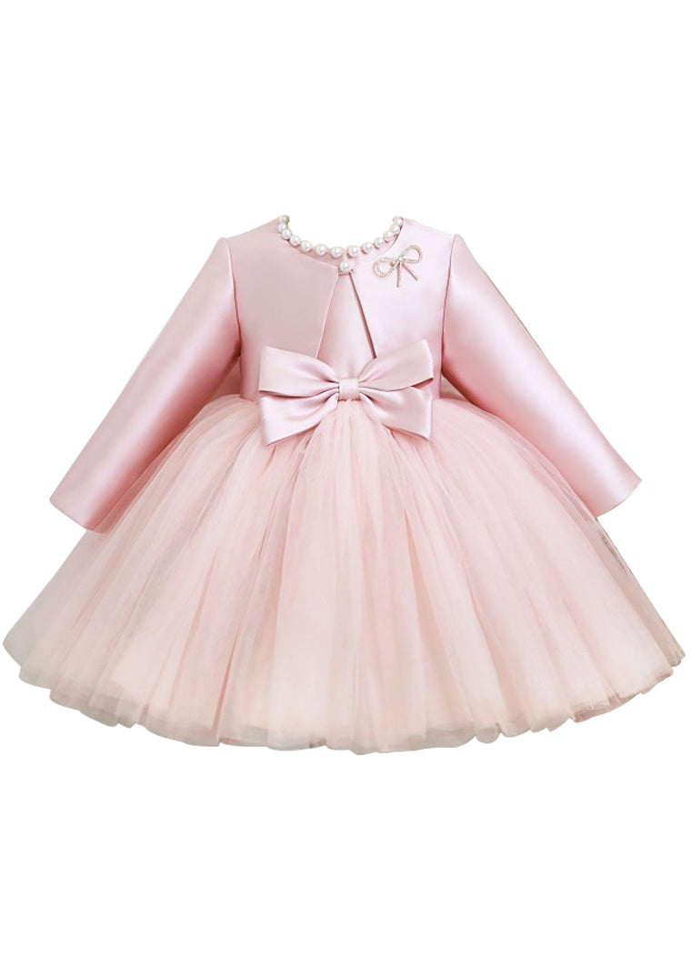 Elegant Pink Patchwork Tulle Girls Coats And Long Dress Two Pieces Set Spring YS029 ABC