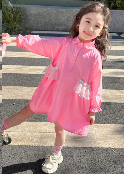 Elegant Pink Peter Pan Collar Patchwork Button Kids Long Shirts Dress Fall SS1049 MM-RCTZ-FDL240601