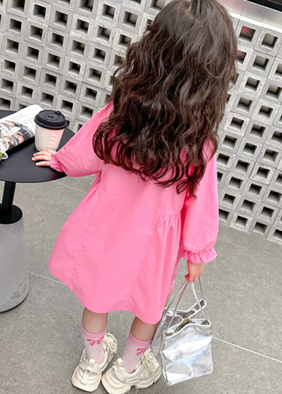 Elegant Pink Peter Pan Collar Patchwork Button Kids Long Shirts Dress Fall SS1049 MM-RCTZ-FDL240601
