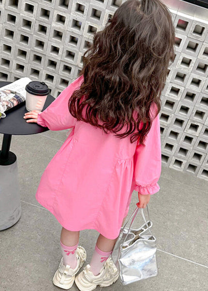 Elegant Pink Peter Pan Collar Patchwork Button Kids Long Shirts Dress Fall SS1049 MM-RCTZ-FDL240601