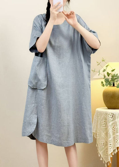 Sleeve Pockets Dress Open Side Elegant Pink Linen Half FashionChic