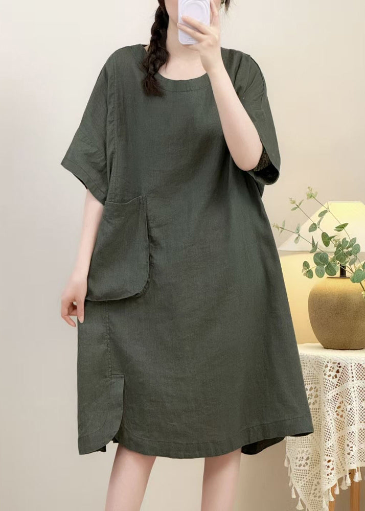 Sleeve Pockets Dress Open Side Elegant Pink Linen Half FashionChic