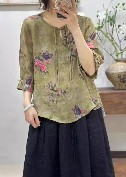 Elegant Pink Print Button Linen T Shirts Half Sleeve JH006 MMDM-HTP240717