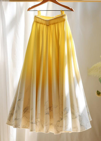 Pink Waist Skirt Chiffon Elegant Elastic Print Summer FashionChic