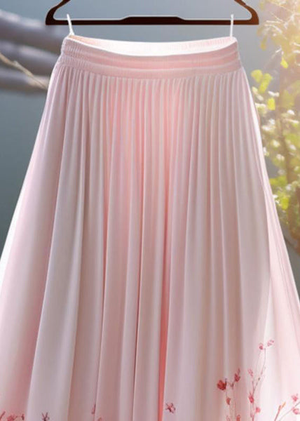 Pink Waist Skirt Chiffon Elegant Elastic Print Summer FashionChic
