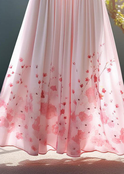 Pink Waist Skirt Chiffon Elegant Elastic Print Summer FashionChic