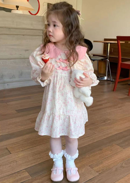 Elegant Pink Print Patchwork Cotton Girls Dress Long Sleeve XZ014 FALL-MM-RCTZ-FDGL240618