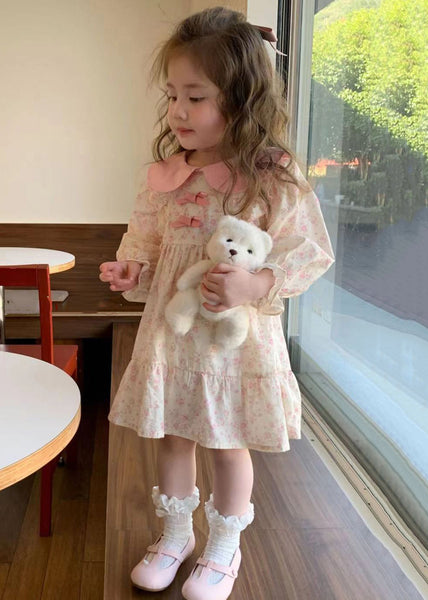 Elegant Pink Print Patchwork Cotton Girls Dress Long Sleeve XZ014 FALL-MM-RCTZ-FDGL240618