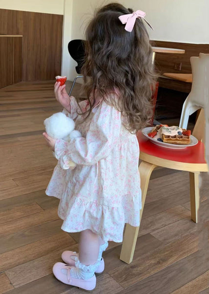 Elegant Pink Print Patchwork Cotton Girls Dress Long Sleeve XZ014 FALL-MM-RCTZ-FDGL240618