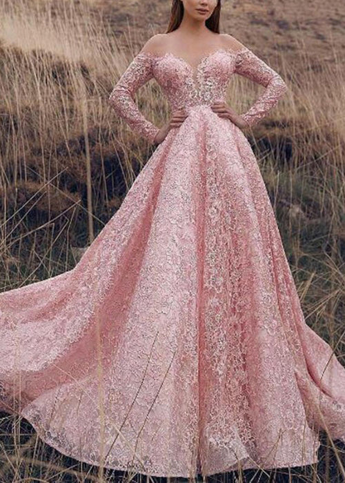 Elegant Pink Slash Neck Lace Ankle Dress Spring WW1057 Ada Fashion