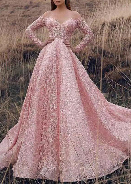 Elegant Pink Slash Neck Lace Ankle Dress Spring WW1057 Ada Fashion