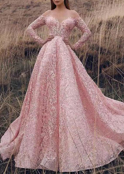 Elegant Pink Slash Neck Lace Ankle Dress Spring WW1057 Ada Fashion