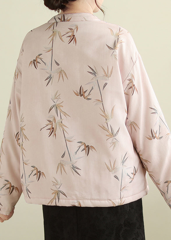 Elegant Pink Stand Collar Button Print Thick Coats Winter QG023 OM-DJK241016