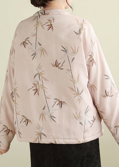 Elegant Pink Stand Collar Button Print Thick Coats Winter QG023 OM-DJK241016