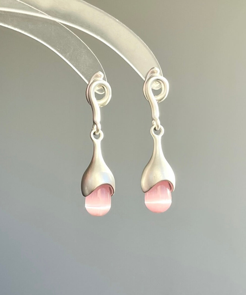 Drop Elegant Eye Sterling Stone Earrings Pink Cat Tassel Silver FashionChic