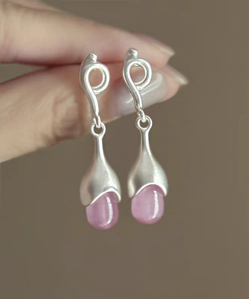 Drop Elegant Eye Sterling Stone Earrings Pink Cat Tassel Silver FashionChic