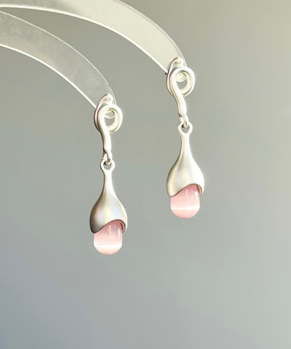 Drop Elegant Eye Sterling Stone Earrings Pink Cat Tassel Silver FashionChic