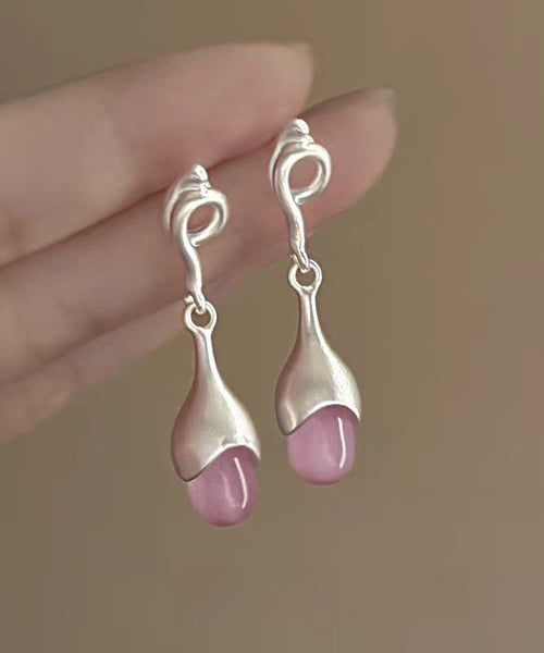Drop Elegant Eye Sterling Stone Earrings Pink Cat Tassel Silver FashionChic