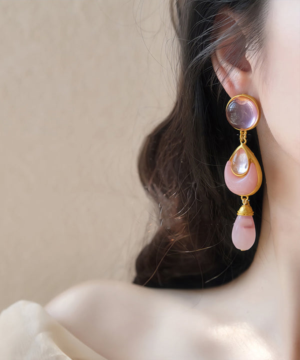 Elegant Pink Sterling Silver Overgild Crystal Coloured Glaze Water Drop Drop Earrings GH1069 Ada Fashion