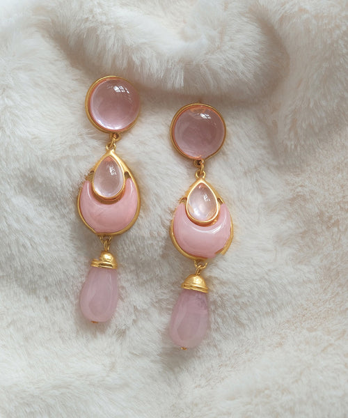 Elegant Pink Sterling Silver Overgild Crystal Coloured Glaze Water Drop Drop Earrings GH1069 Ada Fashion