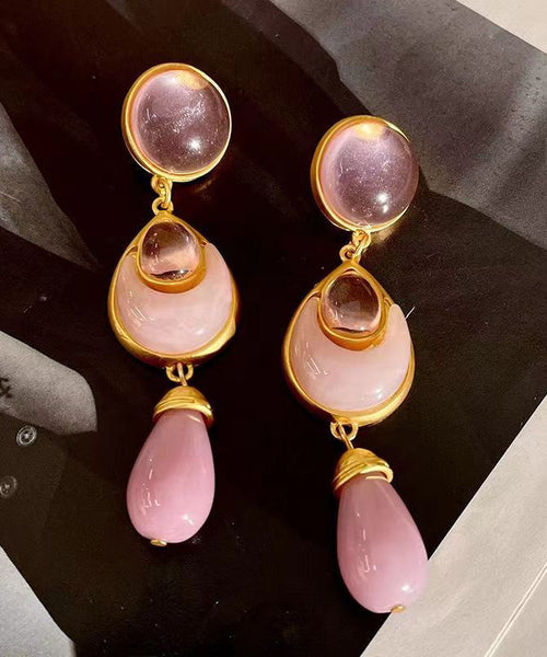 Elegant Pink Sterling Silver Overgild Crystal Coloured Glaze Water Drop Drop Earrings GH1069 Ada Fashion