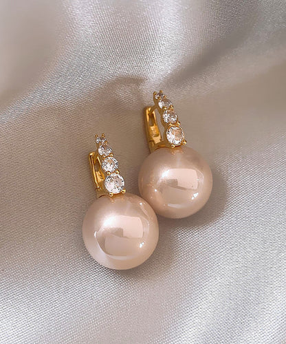 Elegant Pink Sterling Silver Overgild Pearl Hoop Earrings WP020 JEW-EAR241112