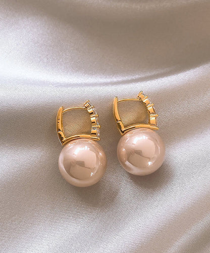 Elegant Pink Sterling Silver Overgild Pearl Hoop Earrings WP020 JEW-EAR241112