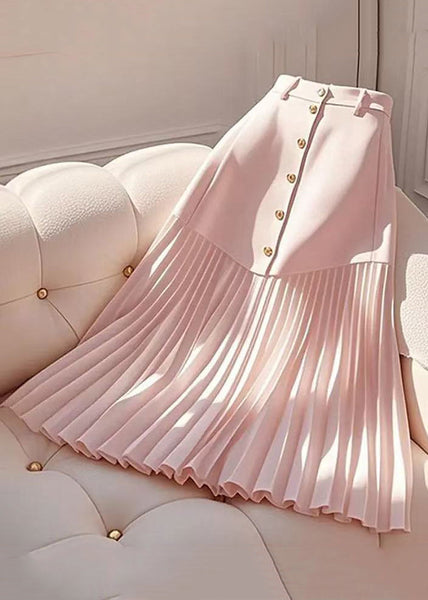 Summer Cotton Skirts Elegant Wrinkled Pink Waist High FashionChic