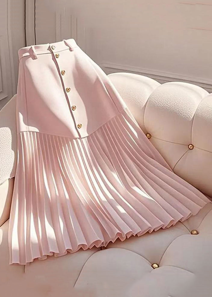 Summer Cotton Skirts Elegant Wrinkled Pink Waist High FashionChic