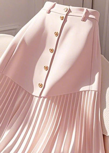 Summer Cotton Skirts Elegant Wrinkled Pink Waist High FashionChic