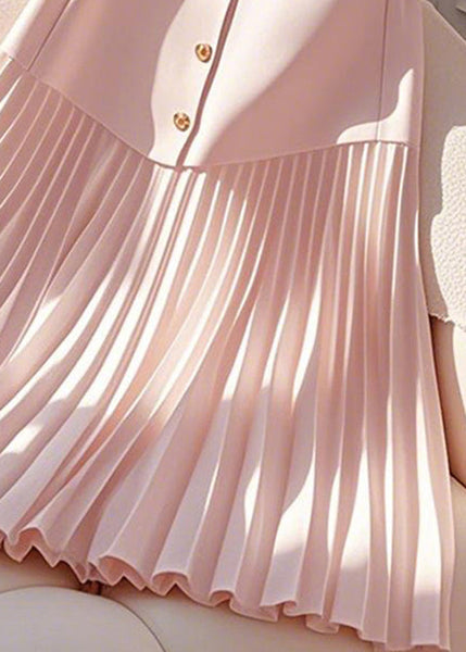 Summer Cotton Skirts Elegant Wrinkled Pink Waist High FashionChic