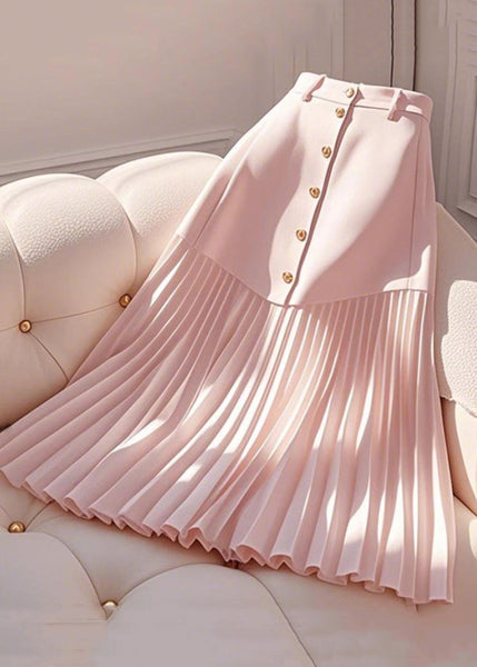 Summer Cotton Skirts Elegant Wrinkled Pink Waist High FashionChic