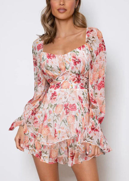 Spring Elegant Print Zippered Pink Jumpsuit Up Lace FashionChic