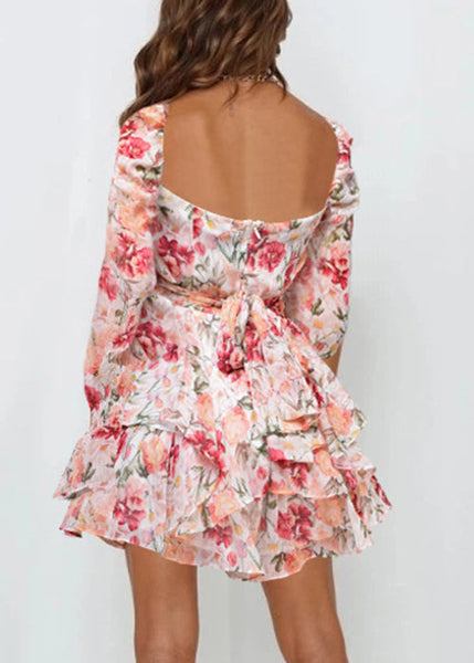 Spring Elegant Print Zippered Pink Jumpsuit Up Lace FashionChic