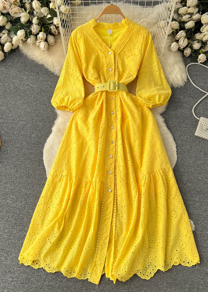 Elegant Purple Button Hollow Out Cotton Shirts Dress Long Sleeve TR046 ZS-FDL240730