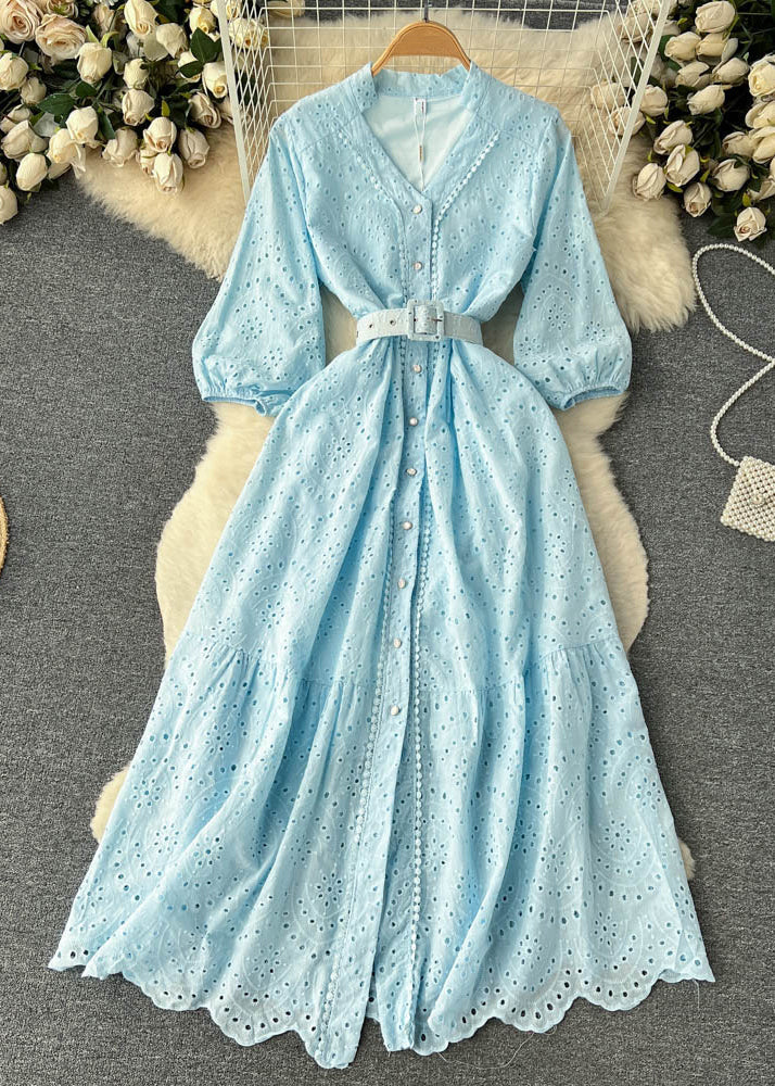 Elegant Purple Button Hollow Out Cotton Shirts Dress Long Sleeve TR046 ZS-FDL240730